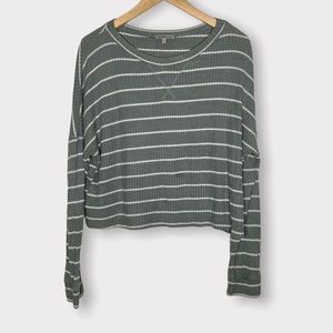 Charlotte Russe juniors large waffle knit semi cropped long sleeve striped top